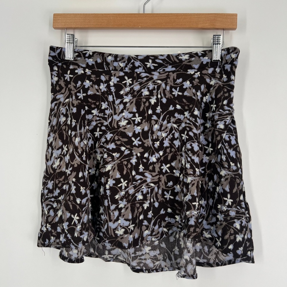 Kimchi Blue Women Size M Brown Boho Floral Mini Skirt Blue Gray Vine Print